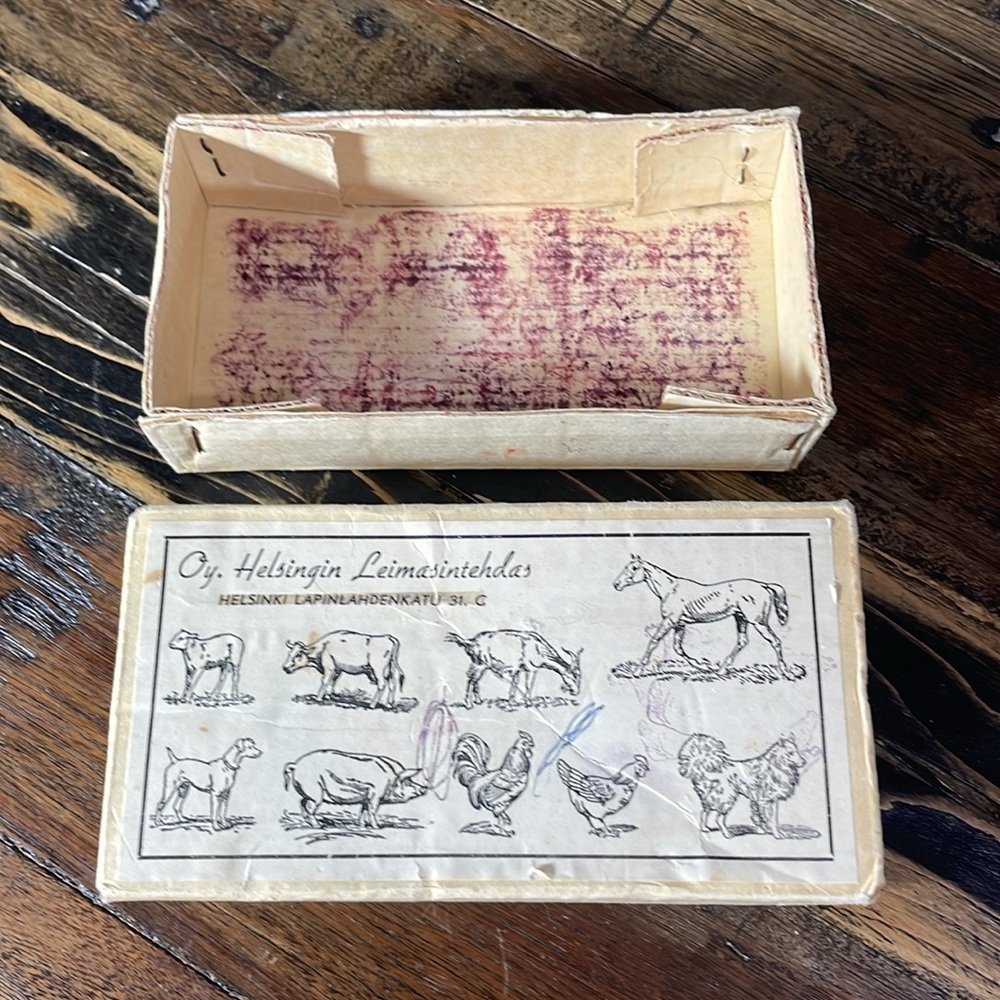 Rubber stamp collection animals horse dogs pig goat rooster chicken cow 9 in box - Picture 4 of 17